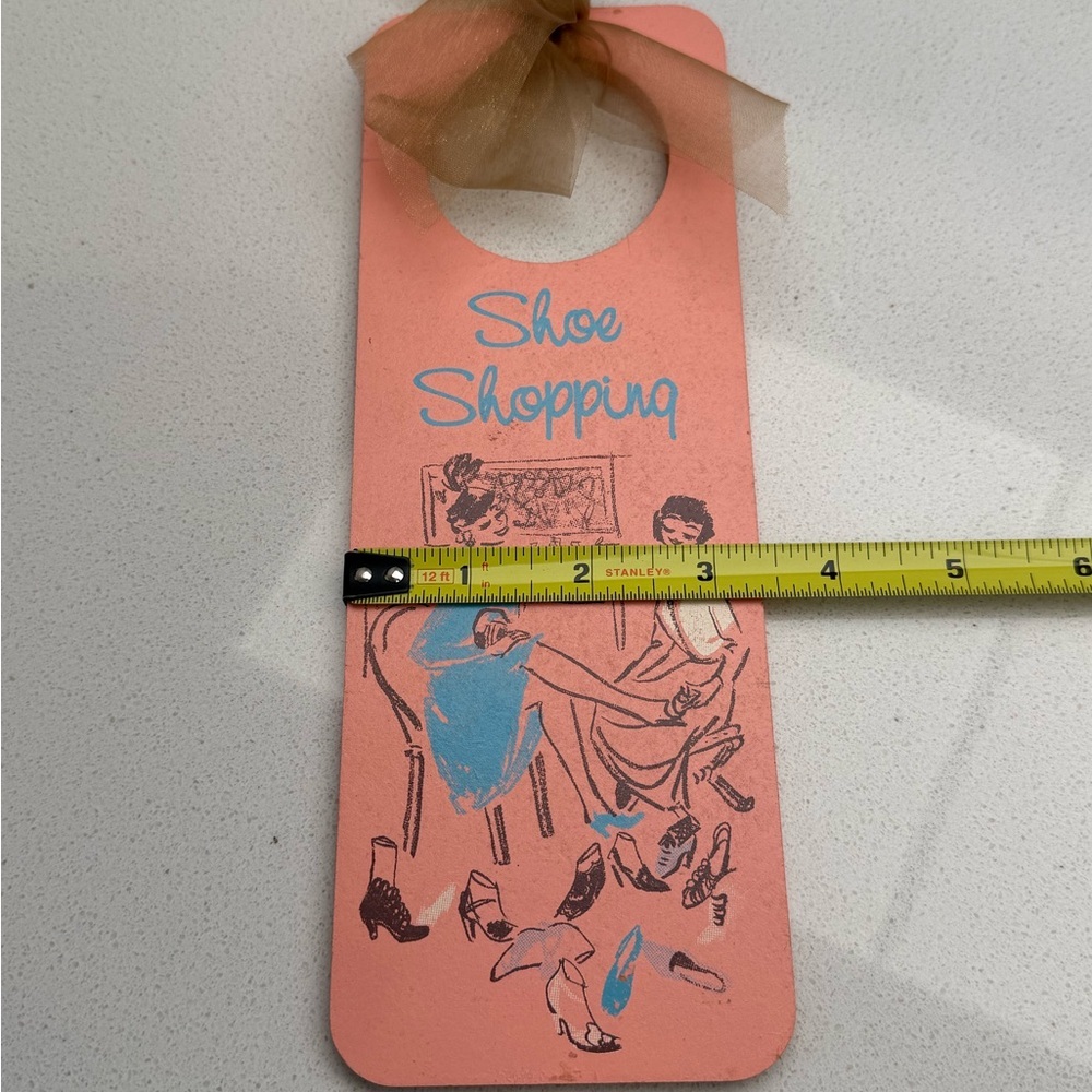 Vintage Door Hanger Sign Shoe Shopping Retro 1950s 1960s Inspired Pink - Picture 12 of 13